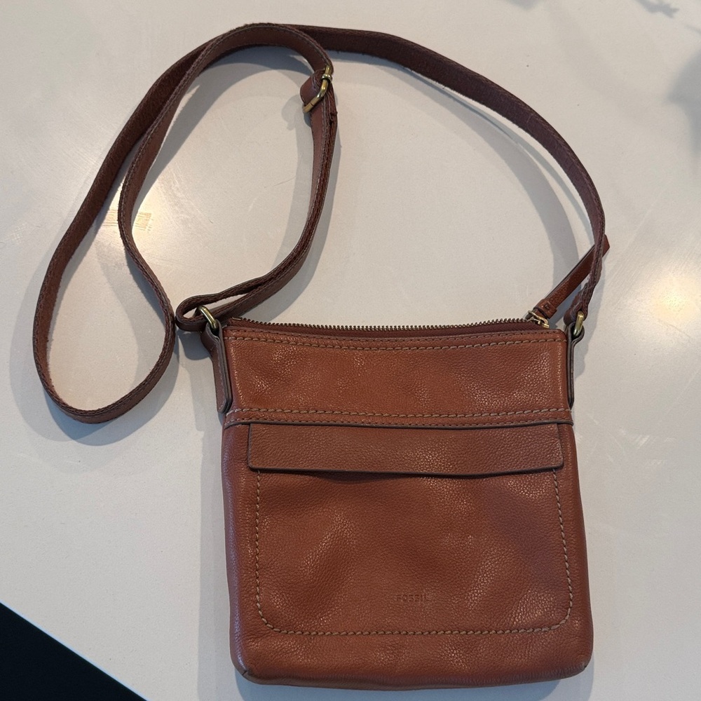 Fossil Chestnut Brown Leather Crossbody Bag